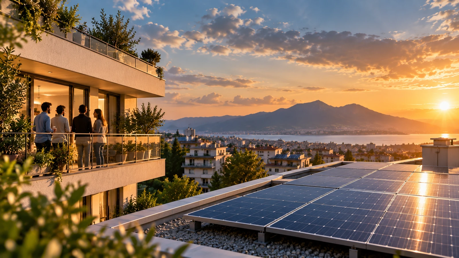 Pannelli fotovoltaici sul tetto di un condominio