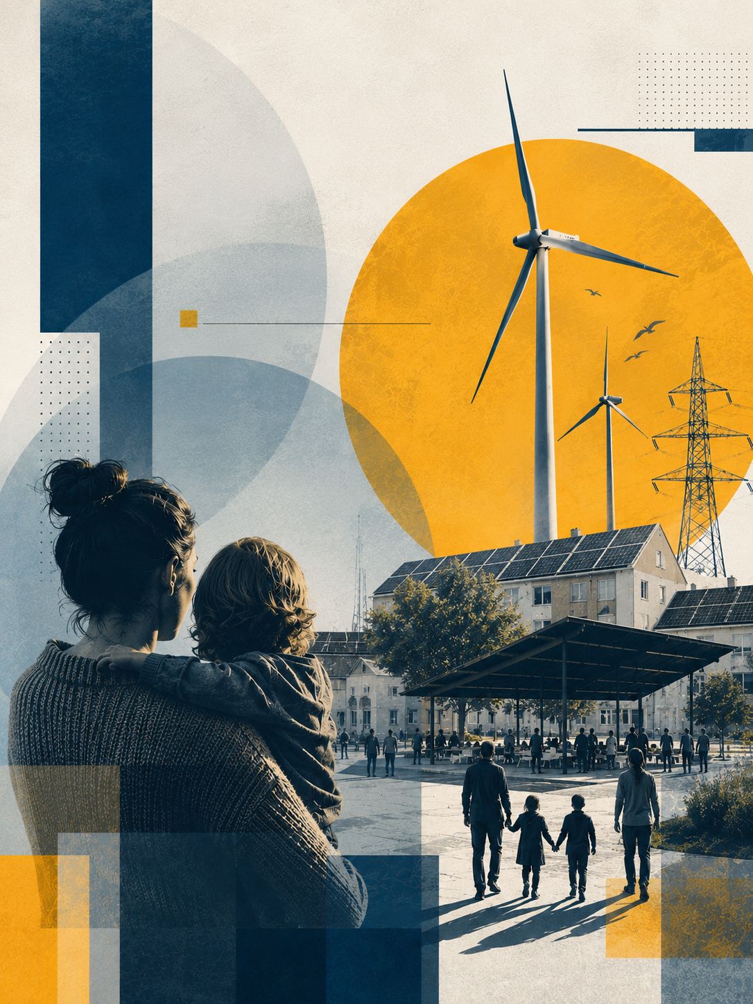 Cittadini e famiglie che condividono energia rinnovabile prodotta localmente in una Comunità Energetica